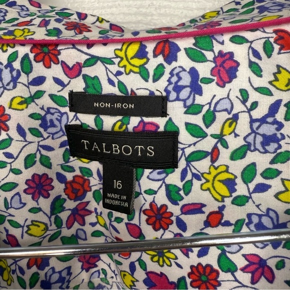 Talbots Women Floral Garden Short Sleeved Button Down Non Iron Shirt Size 16 EUC - Picture 3 of 6